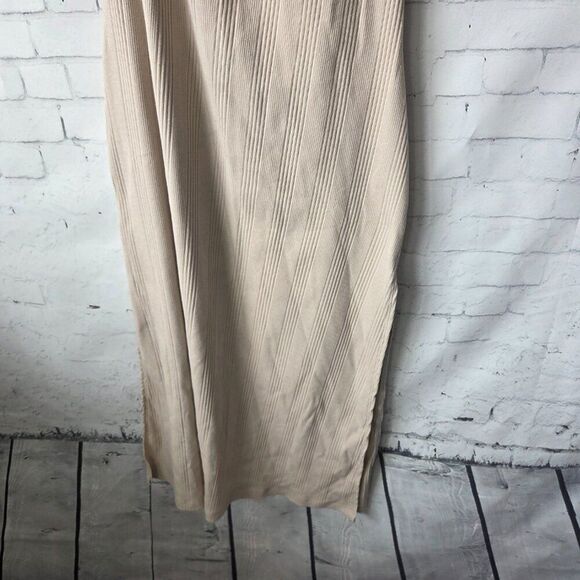 Aerie One Shoulder Ribbed Midi Dress Size XS Beige Slit Summer Stretch Bodycon - Picture 3 of 8